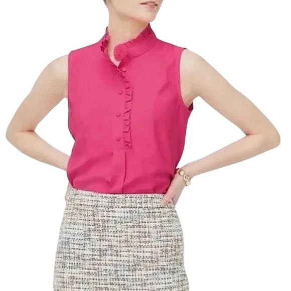 J. Crew Factory Pink Sleeveless Top with Ruffles - Size 00 - Picture 1 of 10